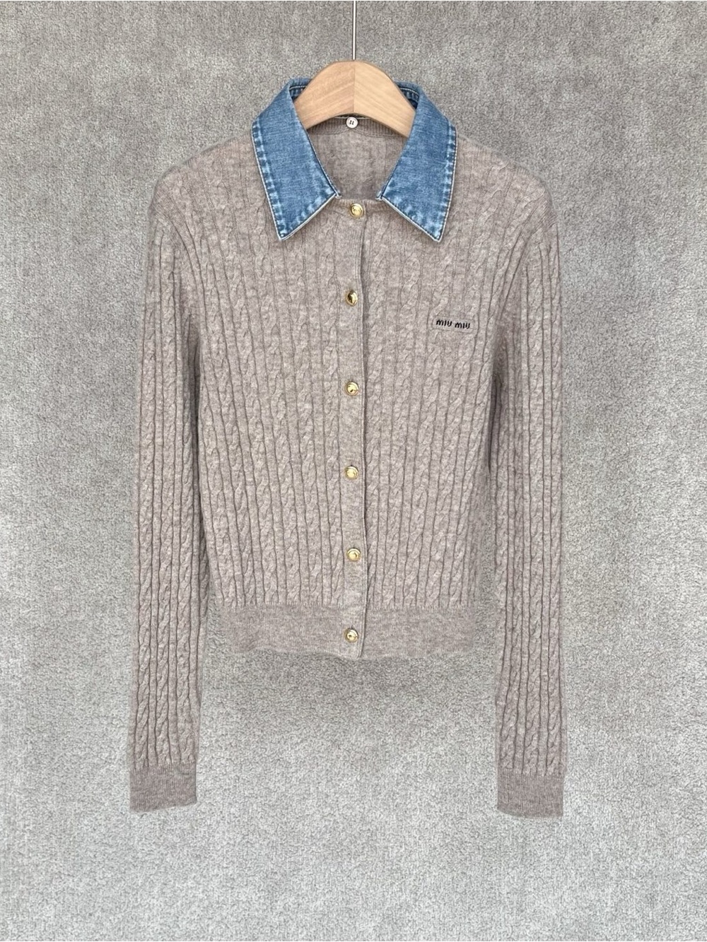 NWOT Miu Miu Wool and Cashmere Cardigan in Sand Beige, Size 38/40/42
